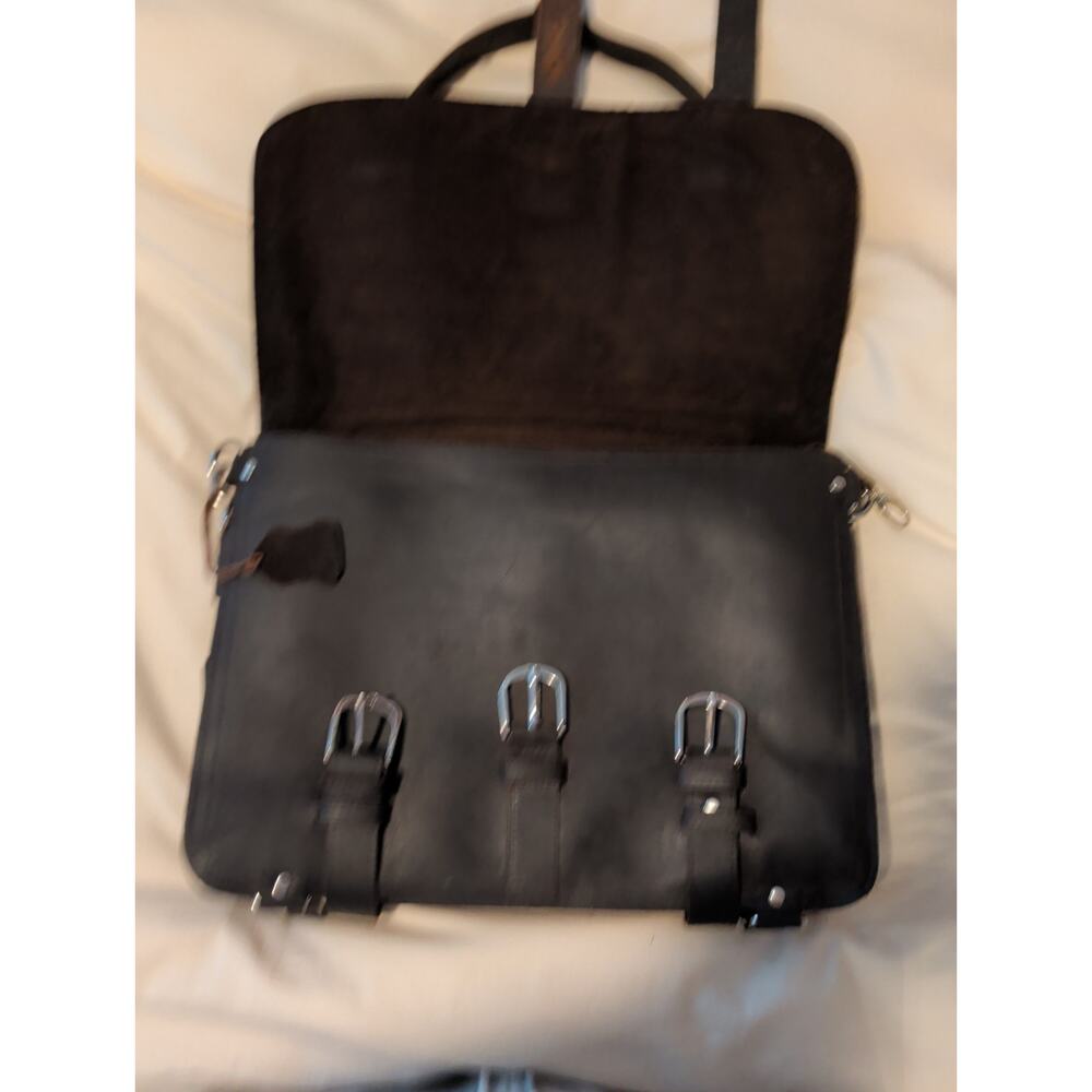 Heavy Duty Black Leather Briefcase Backpack Convertible Laptop Messenger Bag... - Picture 4 of 11